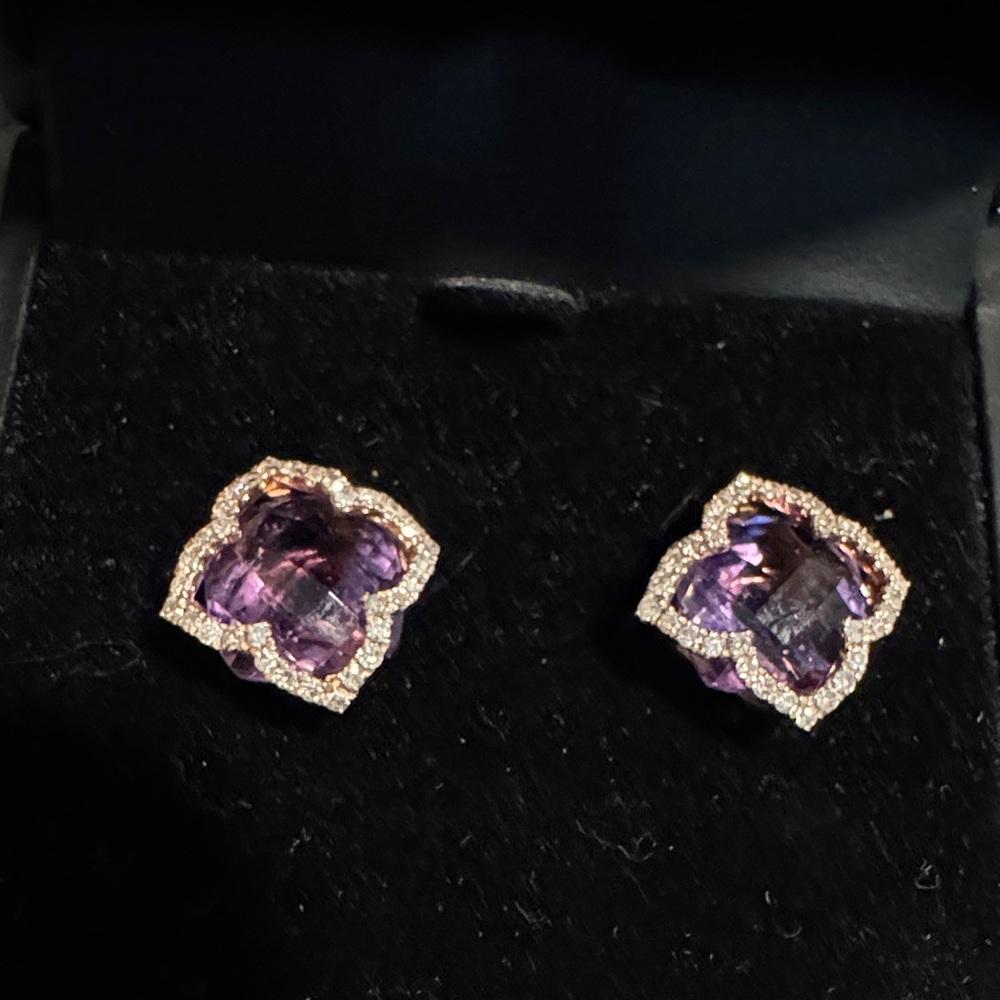 Elegant Purple and Rose Gold Earrings